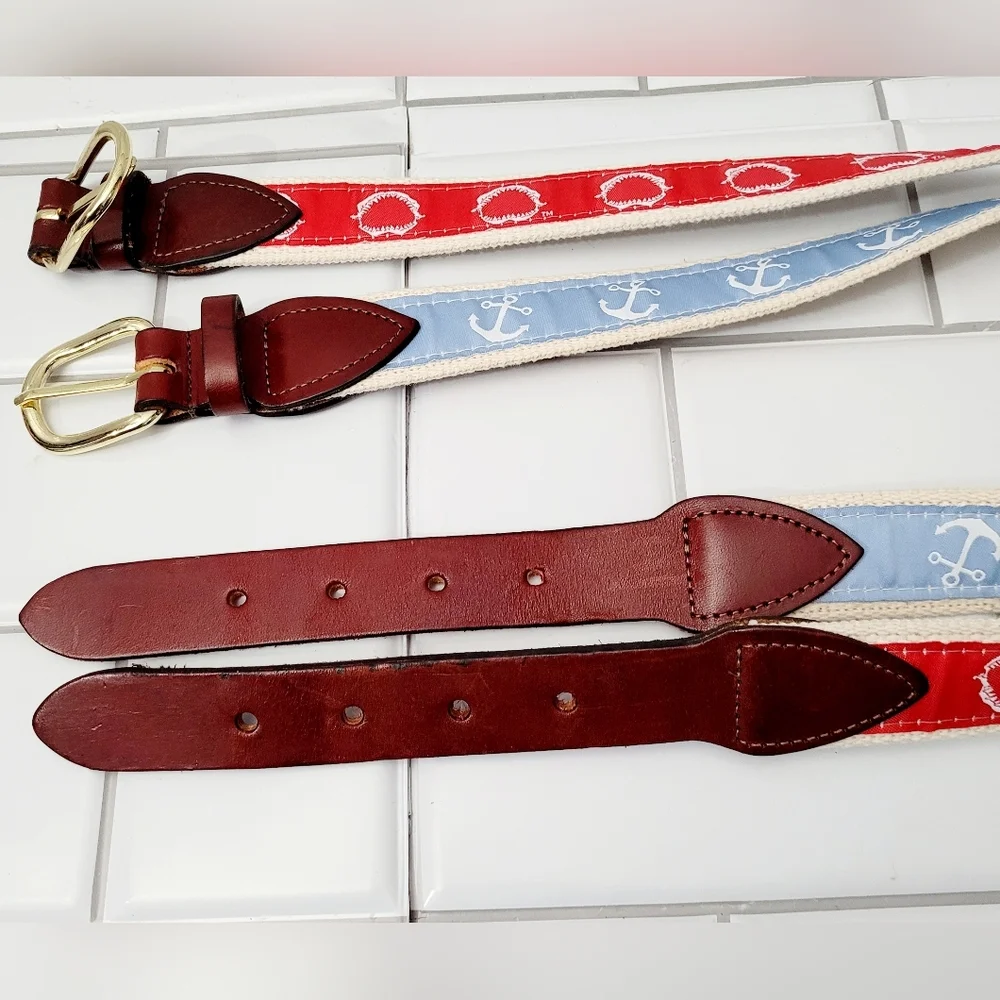 Chatham T Co Cape Cod Ma Lot Of 2 Youths Canvas Fabric Print Belts Color Red And
